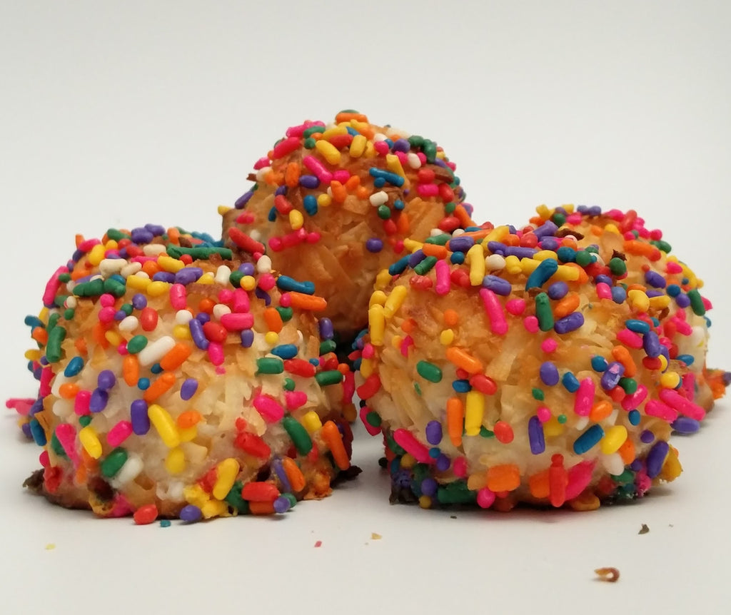 rainbow sprinkle coconut macaroons for birthdays and celebrations, gluten free